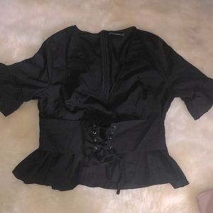 Black v cut wrap style corset style top size 10